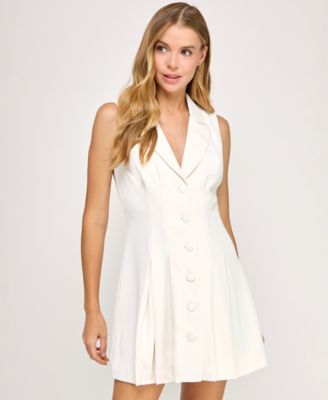Juniors' Sleeveless Collared Blazer Mini Dress