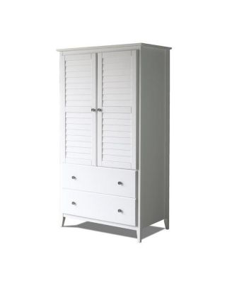 Farmhouse Louvered Armoire in Distressed Driftwood Finish, Solid Pine Wood