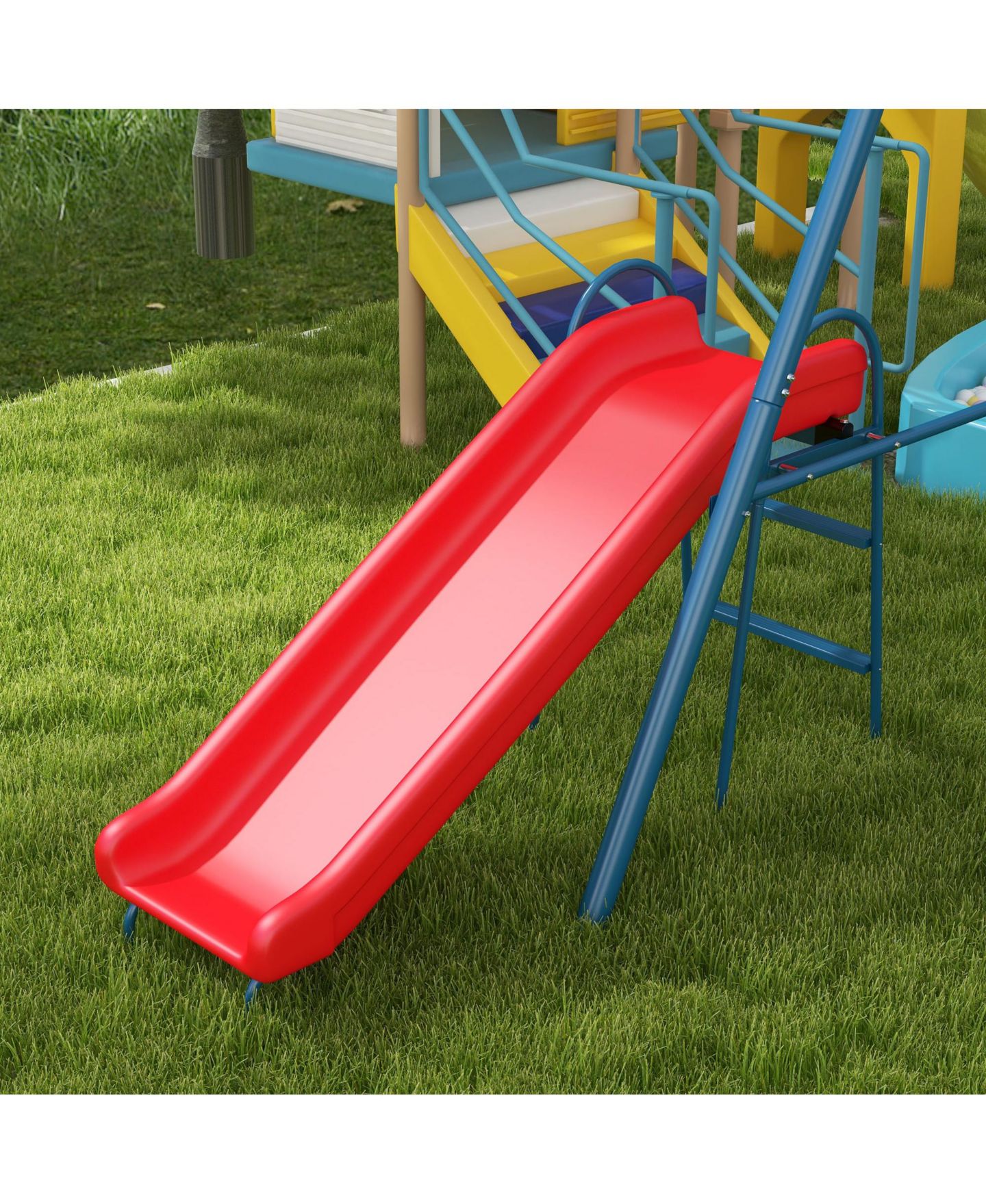 Детские игрушки Outsunny 3 in 1 Metal Swing Set with Nest Swing, Slide & Swing Seats, Holds Up to 352 lbs., Ages 3-10, цвет: Красный — фото 8