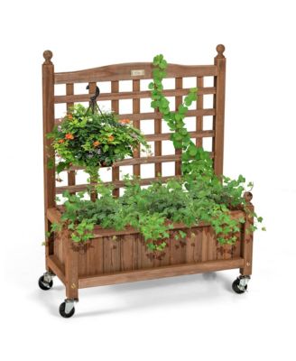 32in Wood Planter Box w/Trellis Mobile Raised Bed for Climbing Plant