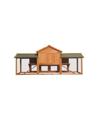 79.5 in. Outdoor Wooden Bunny Cage with 2 Runs House Small Animal Habitats, Two Tier Waterproof Roof in Light Brown
