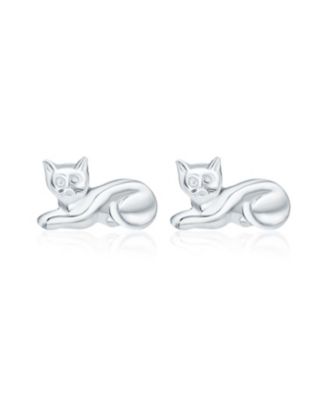 Set of 2 Siamese Sitting Cat Stud Earrings Sterling Silver Animal Pet Jewelry