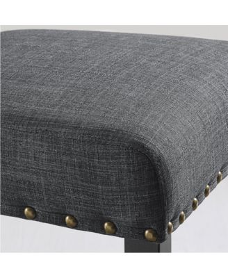 Biony Espresso Wood Dining Set with Gray Fabric Nailhead Chairs, 5-Pc