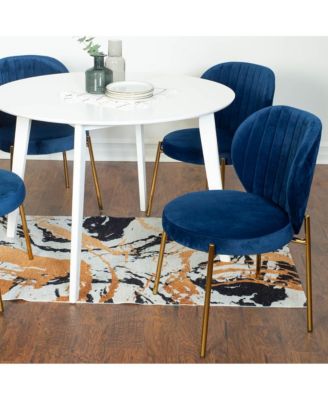 Amoa Contemporary 5-Pc Dining Set, White Round Dining Table with 4 Chairs, Blue