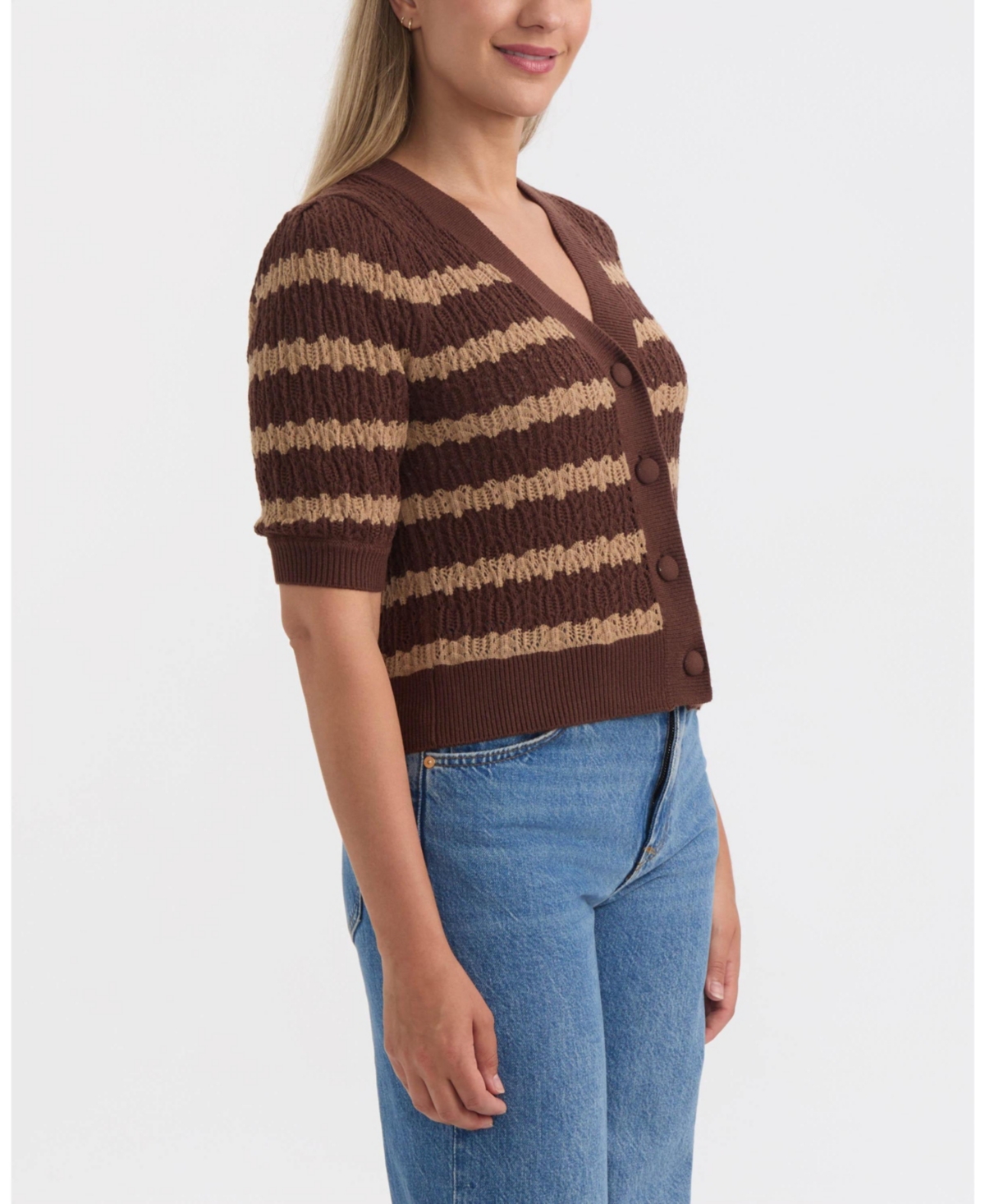 Ellen Tracy Women's Short Sleeve Crochet Cardigan In Multi
