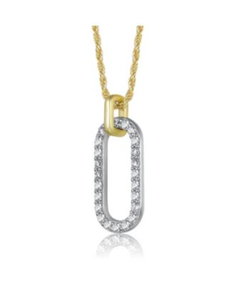 Two Tone with Clear Cubic Zirconia Drop Pendant Necklace