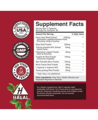 Goat Weed Capsules, Tongkat Ali Saw Palmetto Extract Panax Ginseng and Black Maca Root for Stamina & Energy, Nature's Craft, 180ct