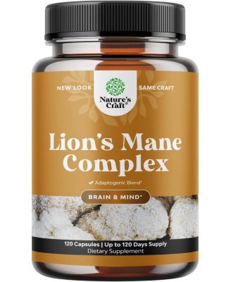 Lion's Mane Complex Capsules, Brain Booster Nootropic Supplement with Chaga Maitake Shiitake and Reishi, Nature's Craft, 120ct