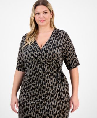 Plus Size Elbow-Sleeve Wrap Side-Tie Jersey Dress