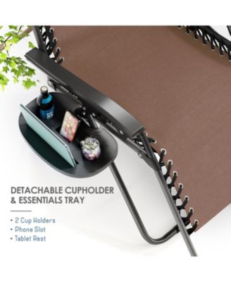 Outdoor Patio Zero Gravity Chair - Reclining Lounge Chair with Pillow & Cup Holders