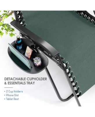 Outdoor Patio Zero Gravity Chair - Reclining Lounge Chair with Pillow & Cup Holders