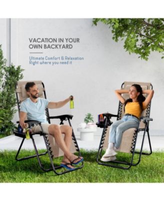 Outdoor Patio Zero Gravity Chairs Set of 4 - Reclining Lounge Chairs with Pillows & Cup Holders