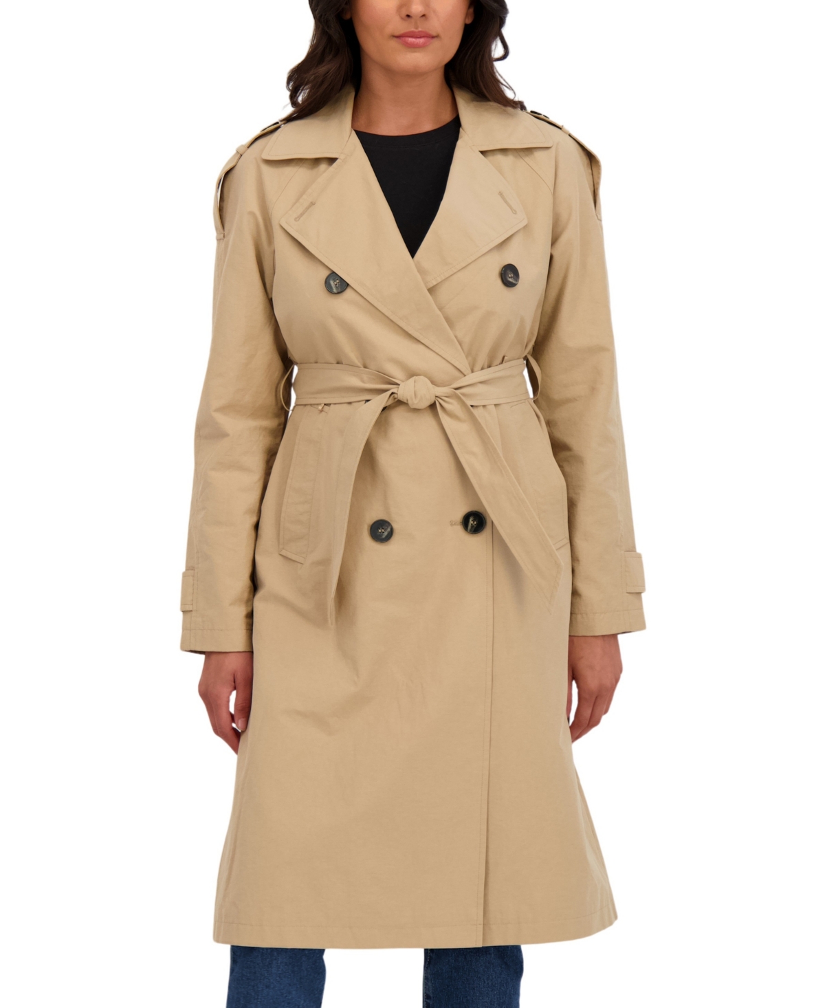 Sebby Collection Women's Belted Double Breasted Long Trench Coat In Brown