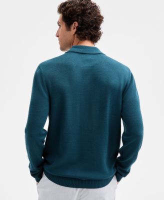 Men's Long Sleeve Textured Merino Polo Sweater, Macy's Exclusive