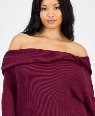 Trendy Plus Size Off-The-Shoulder Ribbed Sweater, Macy's Exclusive