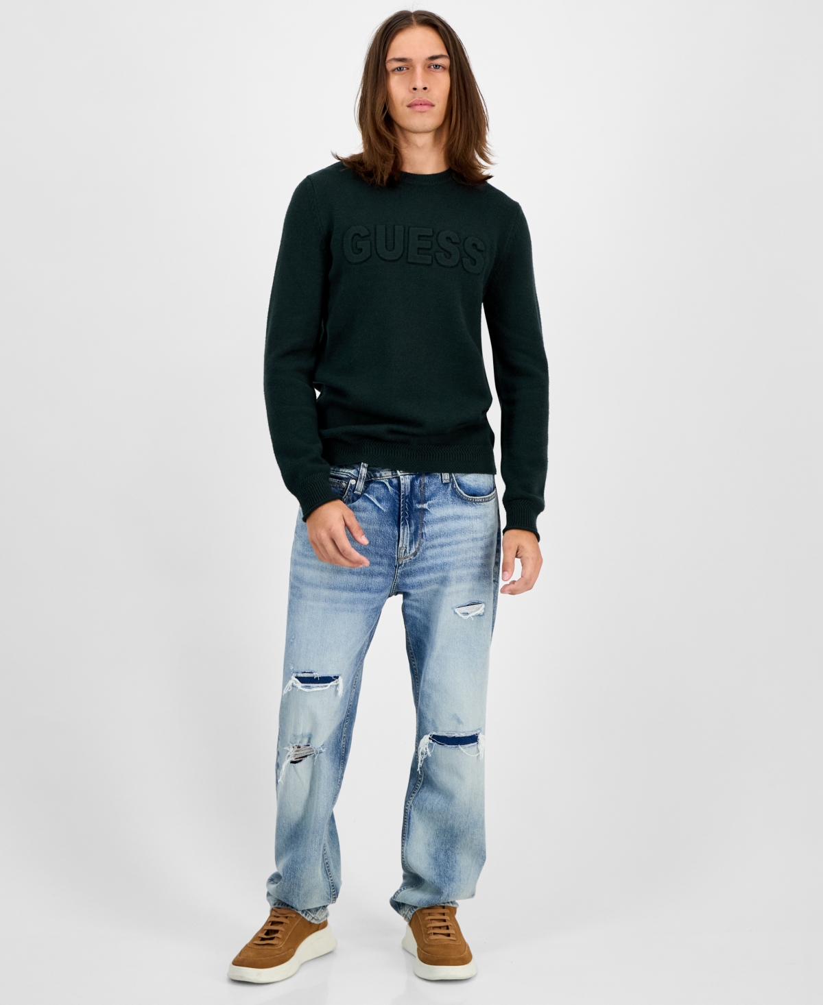 Guess Men's 3d Logo Crewneck Sweater In Black