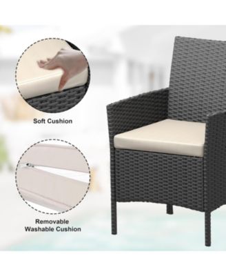 3 Piece Black PE Rattan Patio Conversation Set with 2 Chairs & Coffee Table, Outdoor Furniture for Patio, Porch, Balcony