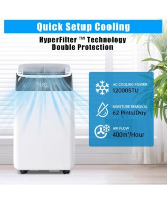 12,000 BTU Portable Air Conditioner - Built-in Dehumidifier & Fan, 3-in-1 LED Display Unit, Remote Control, Ideal for Home, Office, Dorm & RV