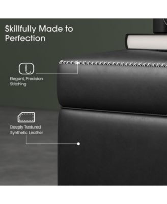 Storage Ottoman Bench, Mid-Century Modern Synthetic Leather, Black, Safety Hinges, Loads 680 lbs, Entryway & Bedroom