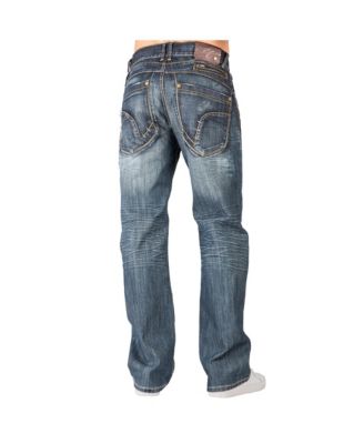 Men's Relaxed Bootcut Denim Distressed Jeans with Zipper Pocket