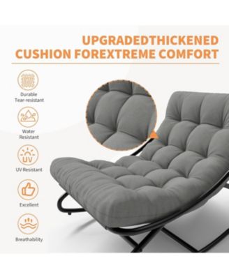 Outdoor Modern Gray Papasan Rocking Egg Chair with Thick Waterproof Cushion, Heavy Duty Metal Frame for Indoor & Patio Use