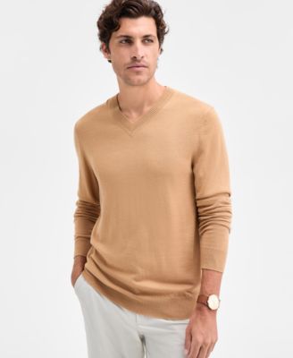 Men's Long-Sleeve V-Neck Merino Sweater, Created for Macy's