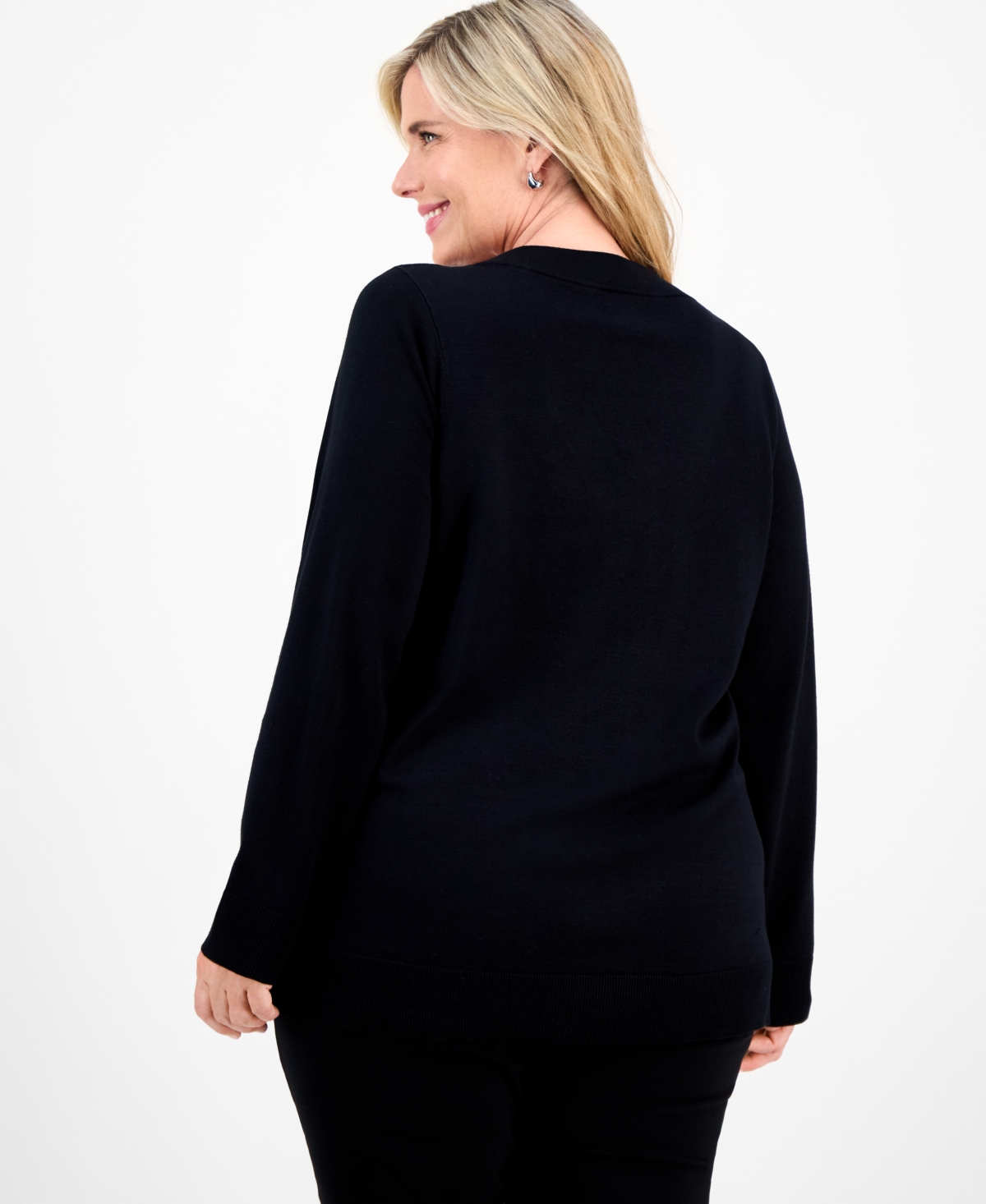 Jm Collection Plus Size Embellished V-neck Sweater, Macy's Exclusive In Black