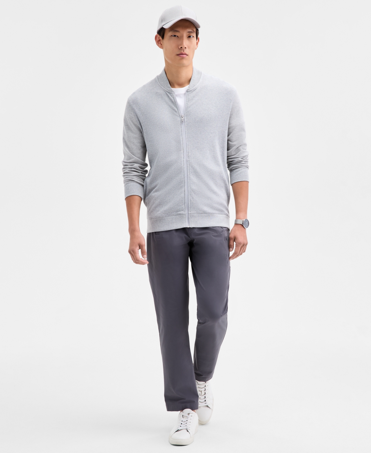 Alfani Men's Pique Knit Bomber Jacket, Created For Macy's In Gray