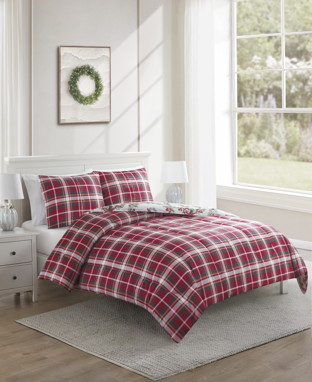 Westport Home Enchante Wreath With Bow Reversible 3-pc. Comforter Sets, Created For Macy's In Multi