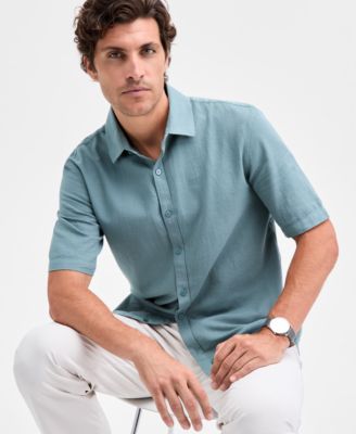 Men's Short-Sleeve Solid Textured Shirt