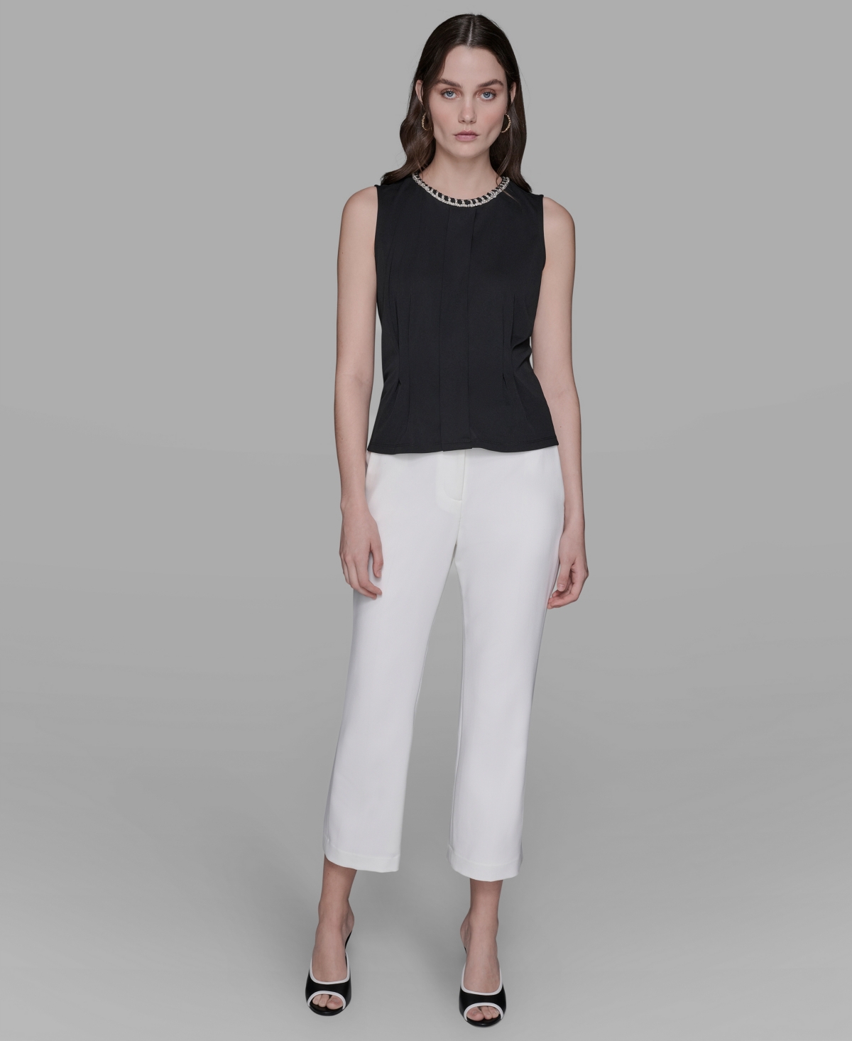 Karl Lagerfeld Women's Embellished Pleated Top In Black