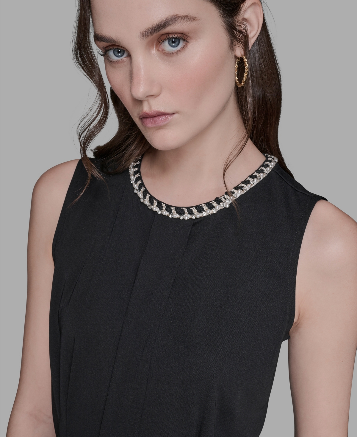 Karl Lagerfeld Women's Embellished Pleated Top In Black