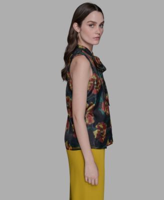 Women's Floral-Print Tie-Neck Blouse