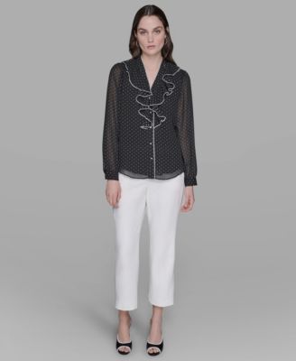 Women's Clip-Dot Ruffled Blouse Top