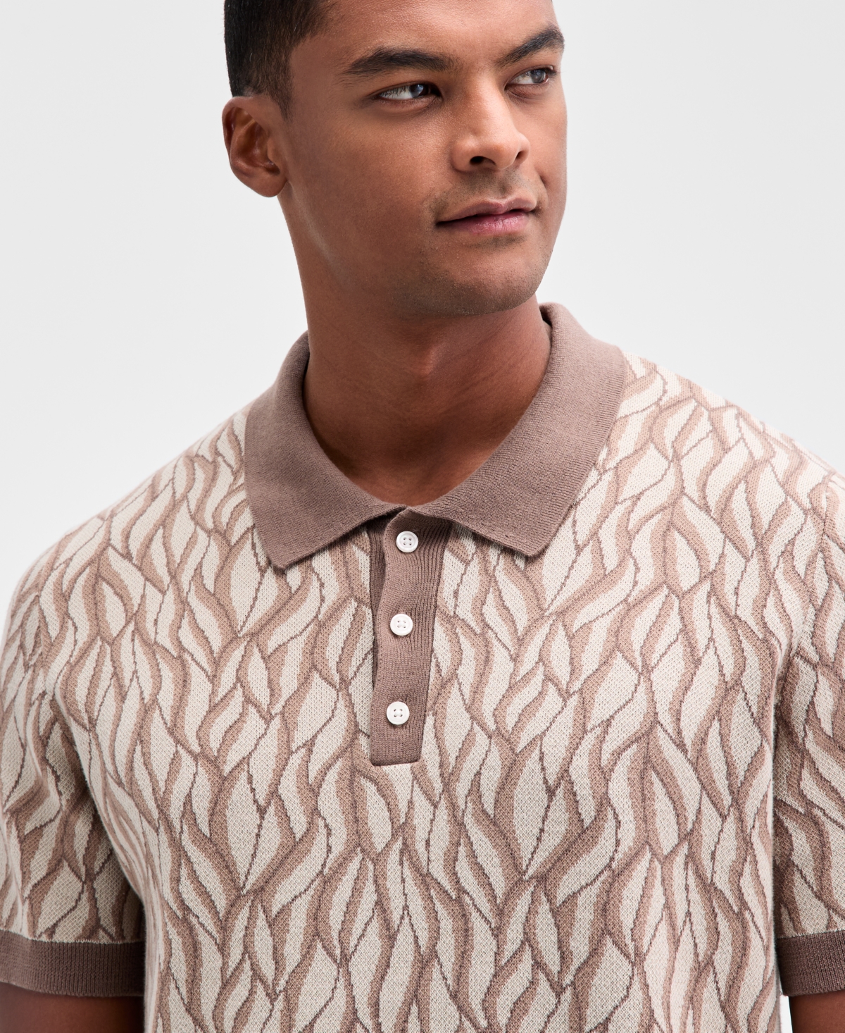 Alfani Men's Short Sleeve Birdseye Jacquard Polo Sweater, Macy's Exclusive In Brown