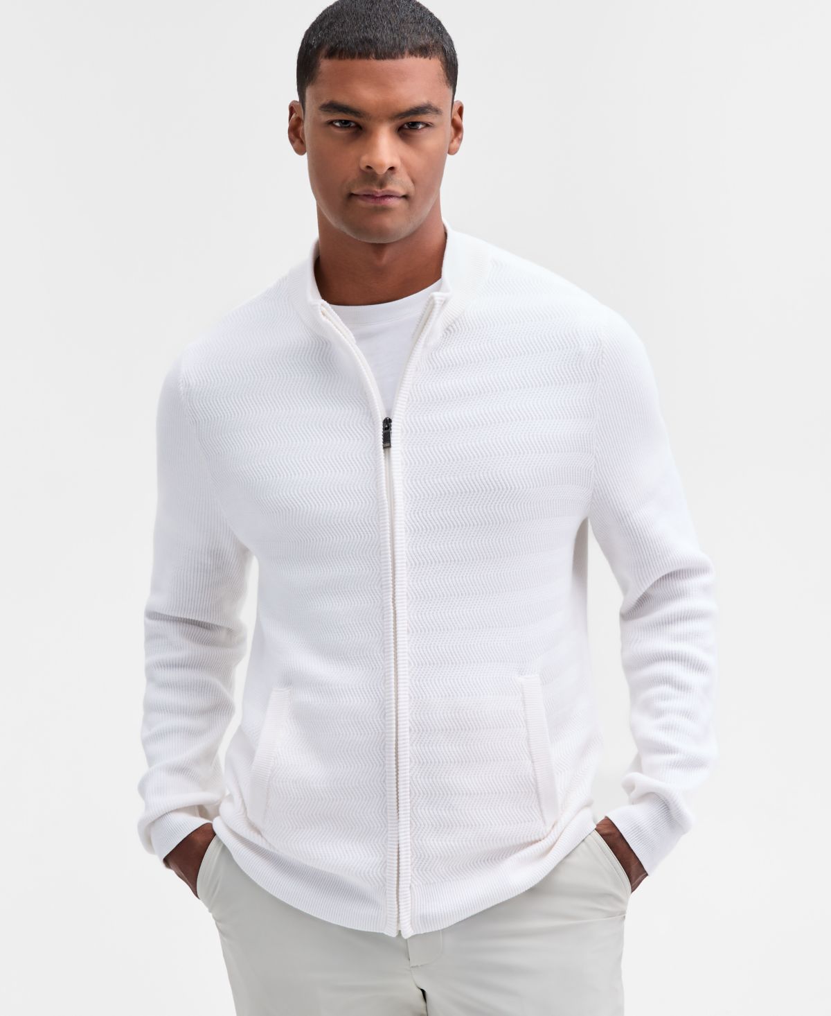 Мужской свитер с зигзагообразной текстурой на молнии спереди и длинными рукавами, эксклюзивный от Macy's