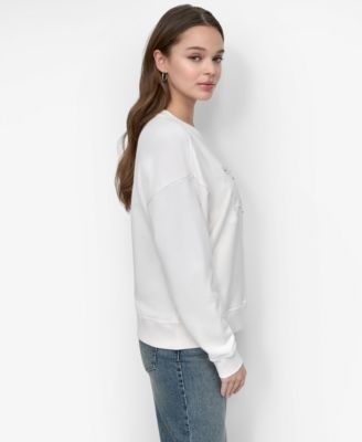 Women's Flocking Rhinestone Crew Neck Sweatshirt