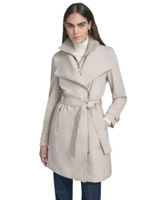 Petite Belted Long-Sleeve Wrap Coat