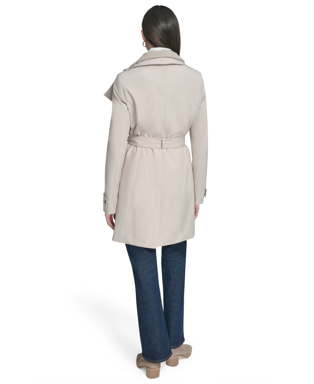 Calvin Klein Petite Belted Long-sleeve Wrap Coat In Gray