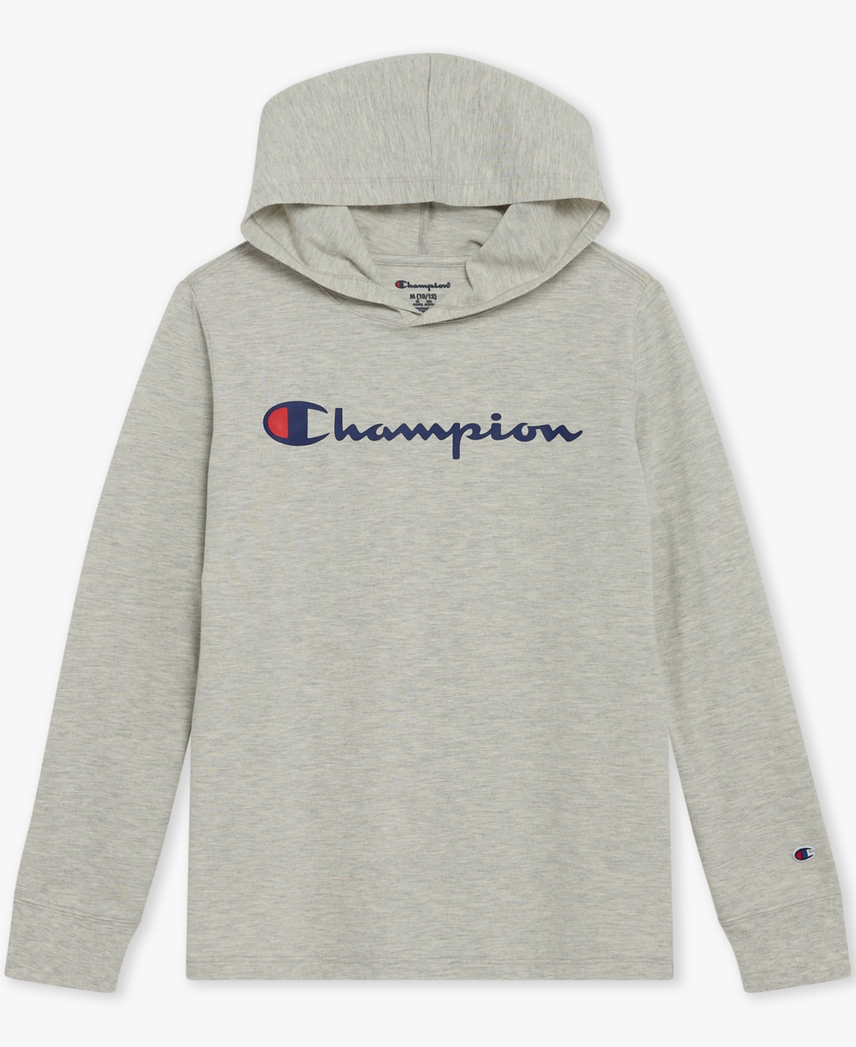 Champion Big Boys Signature Logo Long-sleeve Hooded T-shirt In Gray