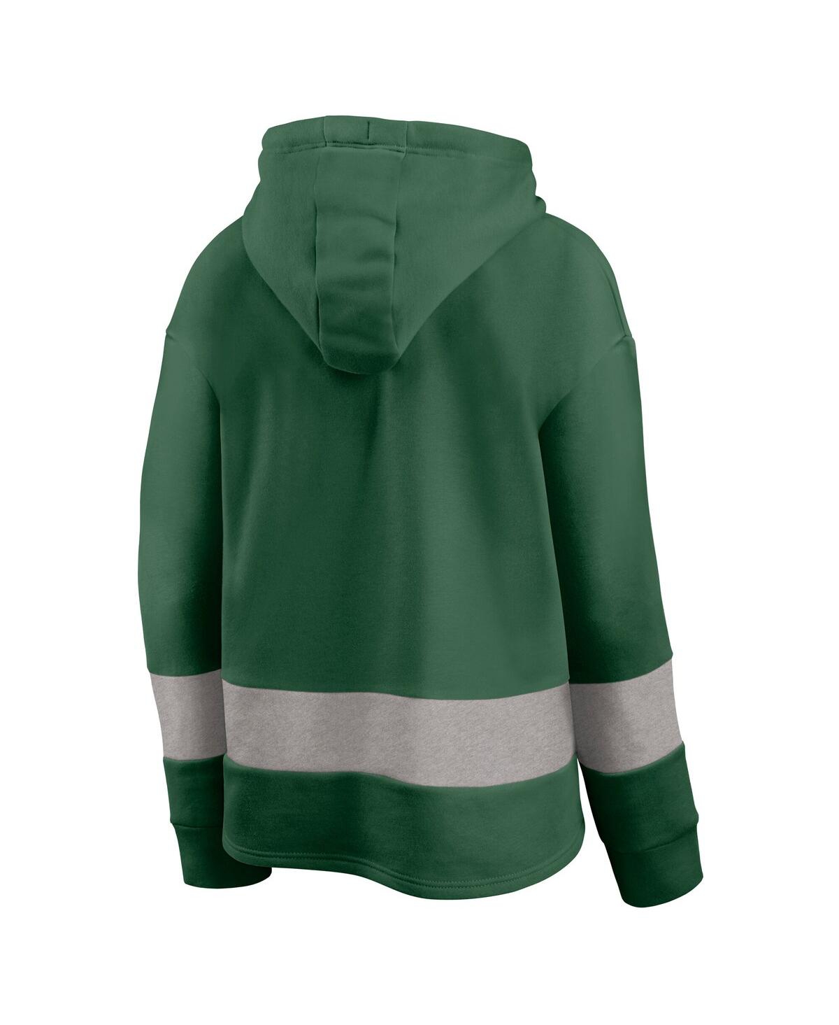Fanatics Women's Green/gray New York Jets Huddle Up Fundamental Fleece Color Block Pullover Hoodie In Green