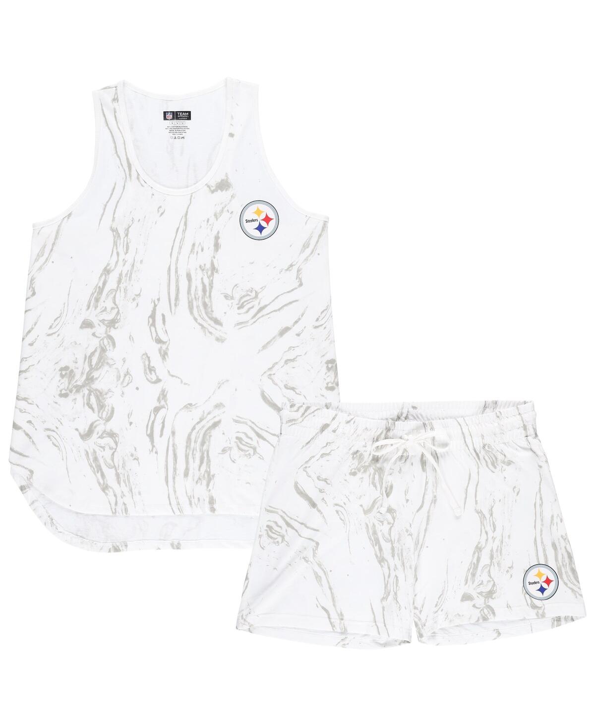Concepts Sport Women's White Pittsburgh Steelers Plus Size Quartz Tank Top And Shorts Set