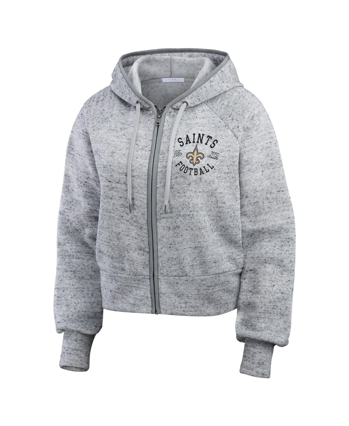 Wear By Erin Andrews Women's Heather Gray New Orleans Saints Speckled Fleece Cropped Full-zip Hoodie In Gray