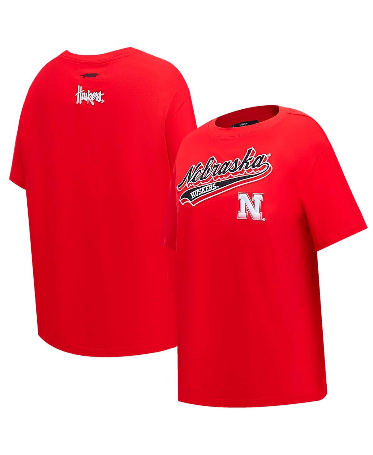 Pro Standard Women's Scarlet Nebraska Huskers Script Tail Oversized Boyfriend T-shirt In Red