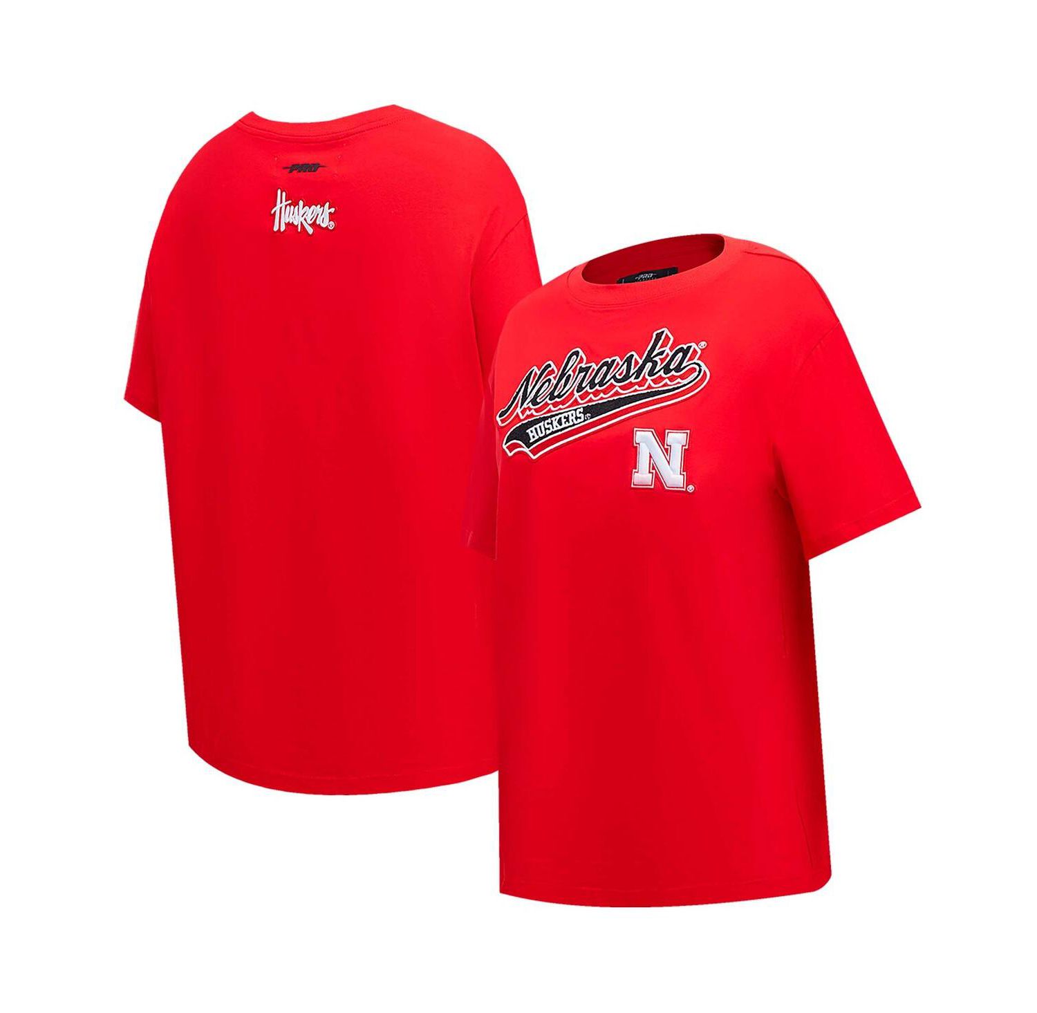 Women's Scarlet Nebraska Huskers Script Tail Oversized Boyfriend T-Shirt