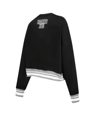 Women's Black Brooklyn Nets Area Code Cropped Pullover Sweatshirt