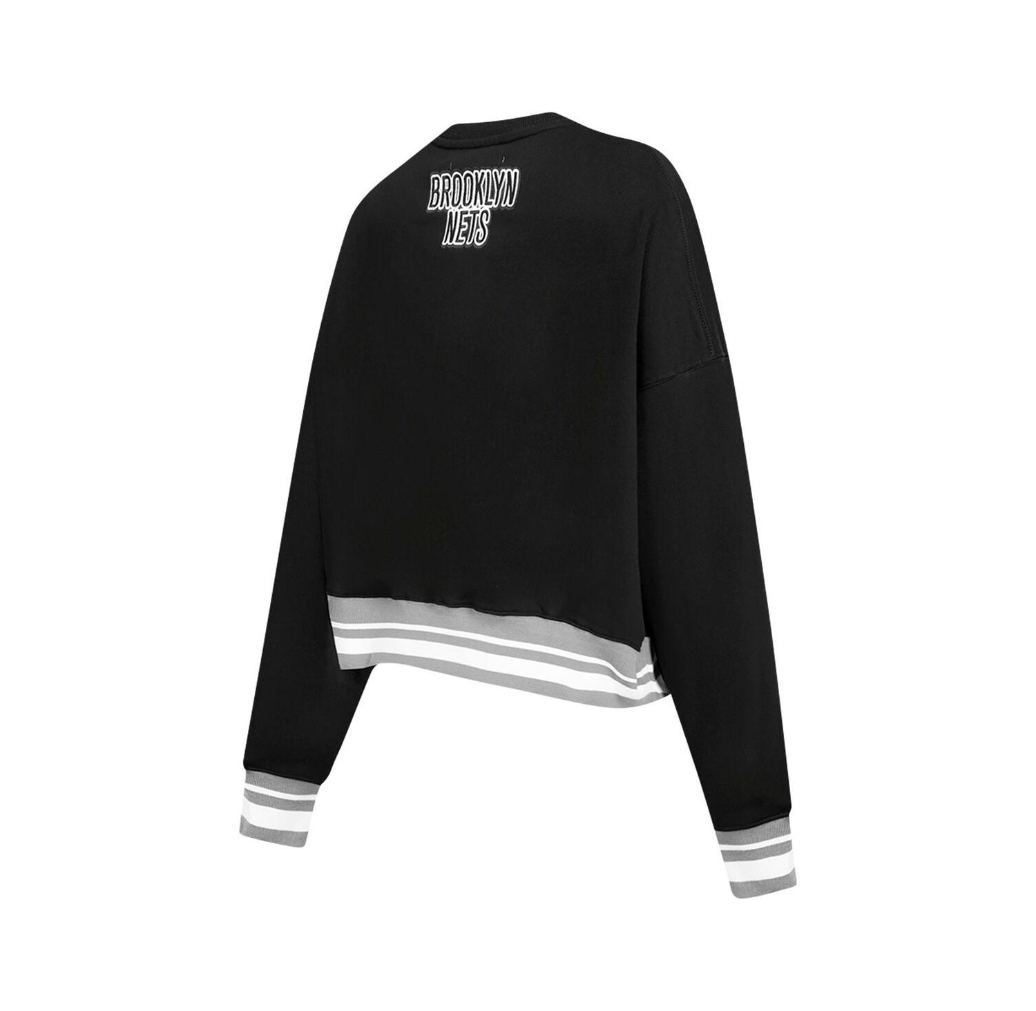Women's Black Brooklyn Nets Area Code Cropped Pullover Sweatshirt