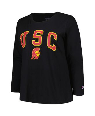 Women's Black USC Trojans Plus Size Arch Over Logo Scoop Neck Long Sleeve T-Shirt