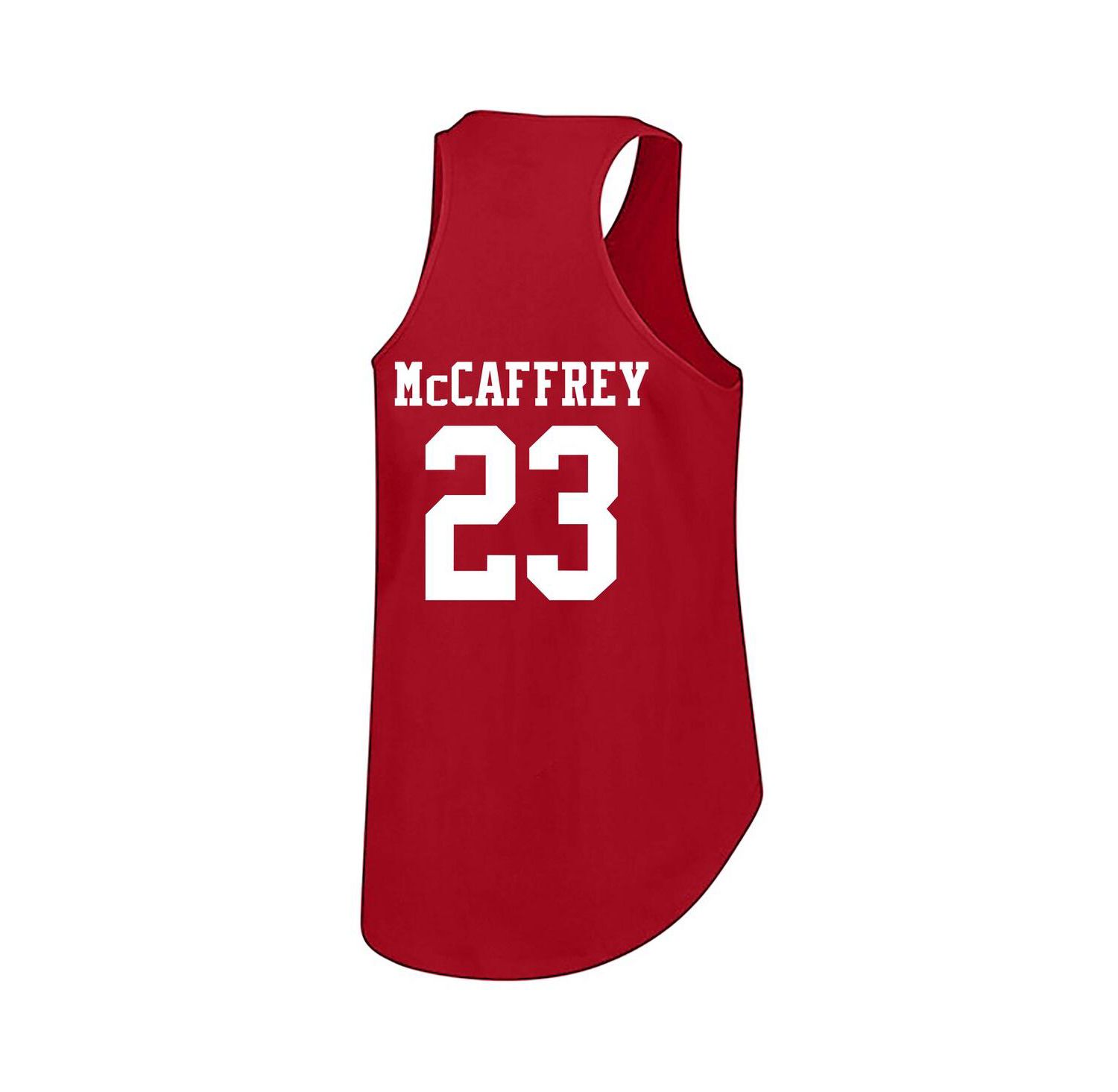 Women's Christian McCaffrey Scarlet San Francisco 49ers Plus Size Name & Number Tank Top