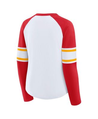 Women's White Kansas City Chiefs Plus Size Redzone Lace Up Long Sleeve T-Shirt